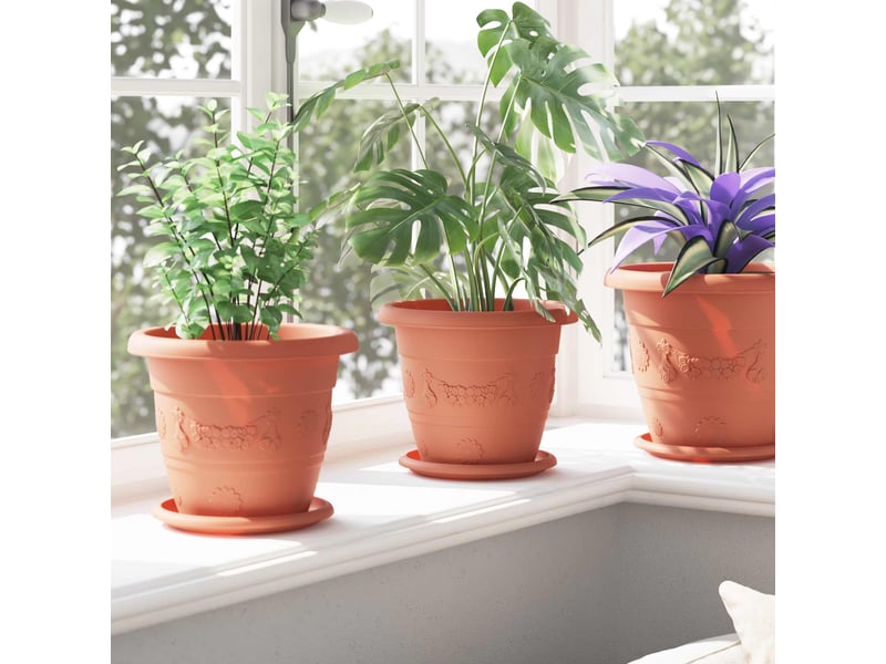  Jardinière - pots de plantes 6 pcs rouge brique ø 22 x 18 cm plastique  - Conforama D