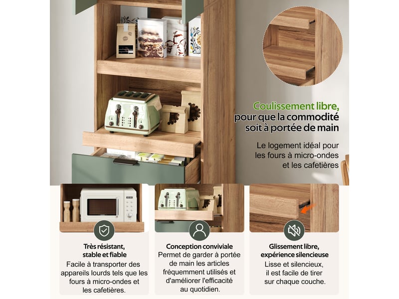 Armoire de cuisine contemporaine multi-rangement 2 portes 2 grand tiroirs et 2 niches vert - Conforama D