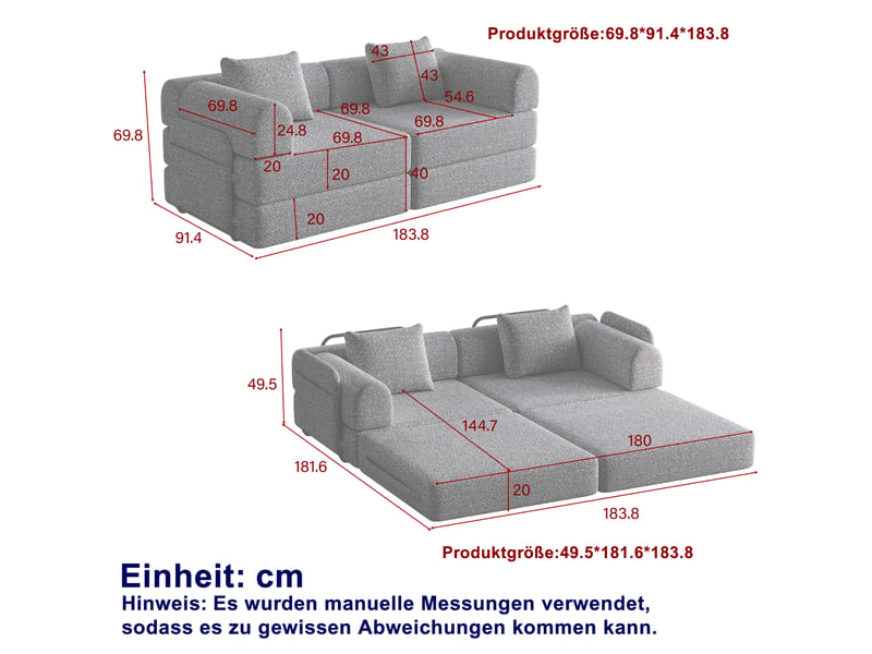  Canapé convertible modulable 2 places avec rangements d'accoudoirs et structure en acier, chenille kaki  - Conforama C