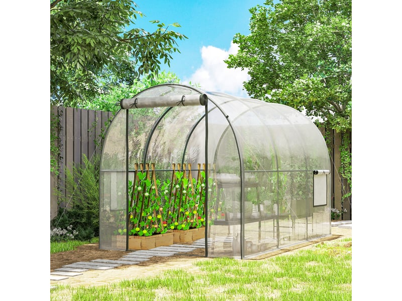  Serre de jardin tunnel 6 m² 3l x 2l x 2h m châssis tubulaire renforcé porte zippée 2 fenêtres enroulables - transparent  - Conforama C