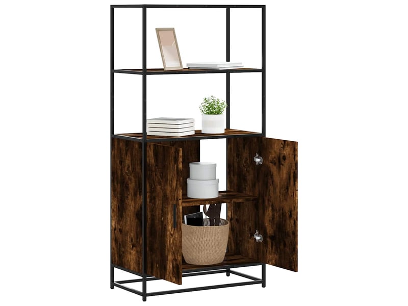 Buffet haut - bahut - meuble de rangement chêne fumé 68x35x139 cm bois d'ingénierie métal  - Conforama B