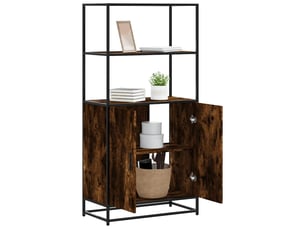 Buffet haut - bahut - meuble de rangement chêne fumé 68x35x139 cm bois d'ingénierie métal