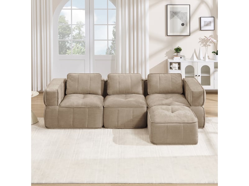  Canapé modulable, canapé 3 places, en tissu, avec pouf, pour salon, mobilier pour espace de vie, adapté à l'espace de vie  - Conforama C