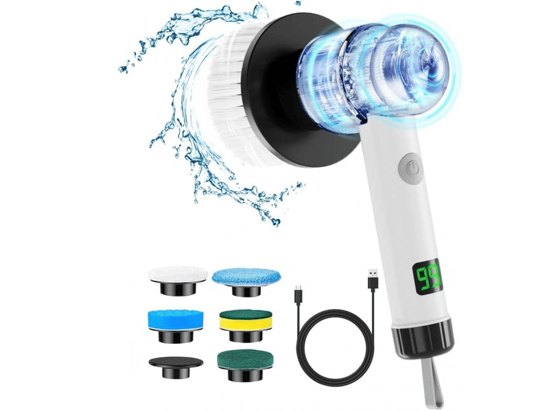 Brosse nettoyage electrique avec 6 têtes interchangeablesaffichage led - 2 modes, brosse de nettoyage electrique avec brosse à récurer - Conforama A