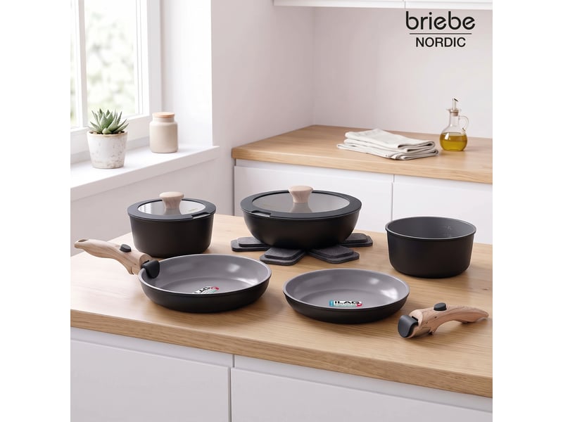 Batterie de cuisine induction céramique poignée amovible set 13 pièces , briebe, kb1220blk, , noir - Conforama B