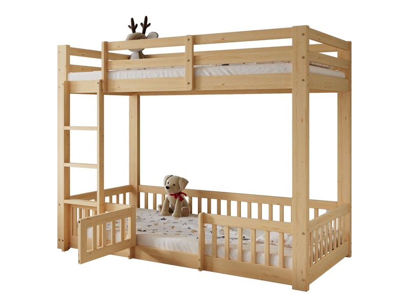 Lit superposé enfant 90x200, sécurisé lit cabane, bois massif, espace jeux sous le lit  - Conforama E