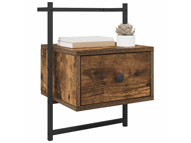  Lot de 2 table de chevet - cabinet de chevet - table de nuit murale chêne fumé 35x30x51 cm  - Conforama C