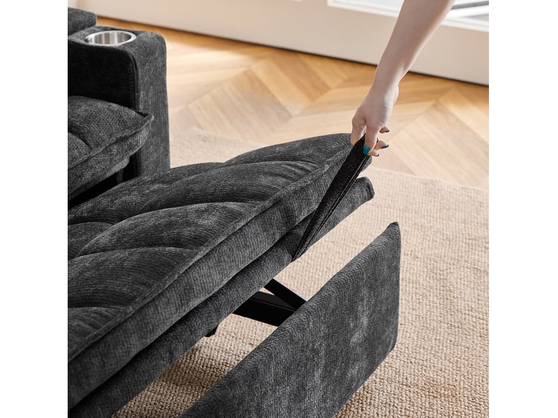 Canapé droit convertible 2 places en tissu noir 3-en-1 avec rangement et porte-gobelets, idéal au quotidien - Conforama D