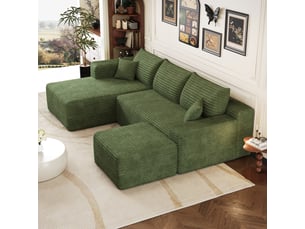 Canapé d'angle compressé droit fixe <strong></strong> <strong>Bliss Lite</strong> 3 + 1 places Velours côtelé vert