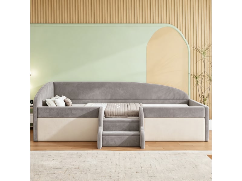  Lit simple rembourré 90x190 cm coloris gris velours  - Conforama D