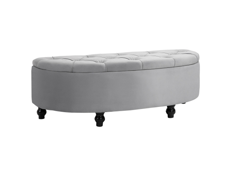  Banc coffre gris en velours, bois d’hévéa, avec rangement, pour chambre et salon  - Conforama A