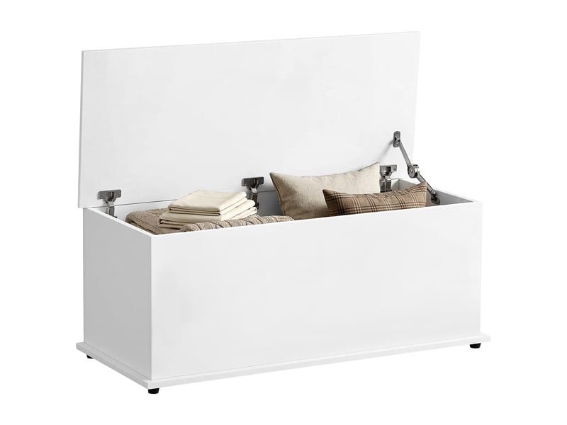 Coffre de rangement, banc de rangement avec couvercle rabattable et charnières de sécurité, banc chaussures, meuble d'entrée, couloir, chambre, salon, blanc, 100 x 40 x 40 cm - Conforama B