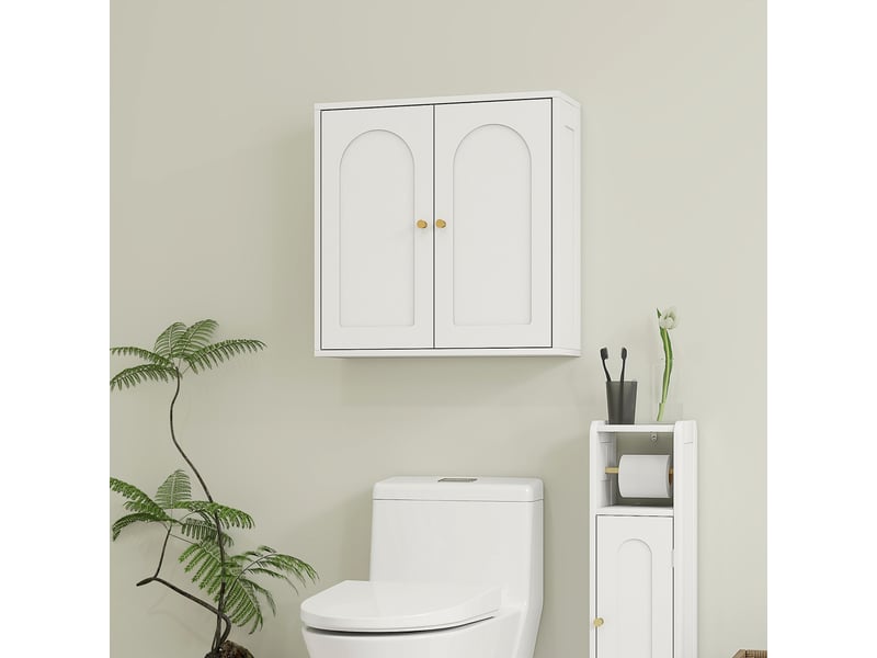  Armoire murale, meuble haut salle de bain moderne avec placard à double porte et poignées dorées, 60x20x60cm, blanc  - Conforama R