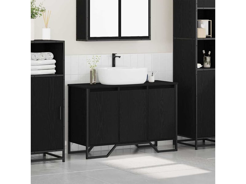 Meuble de lavabo de salle de bain, armoire de bain chêne noir 91 x 35 x 60 cm cf65545 - Conforama D