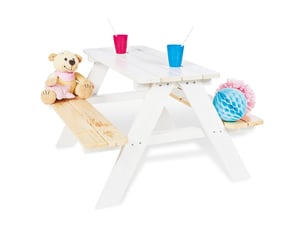 Table en bois 4 places avec bancs nicky blanc
