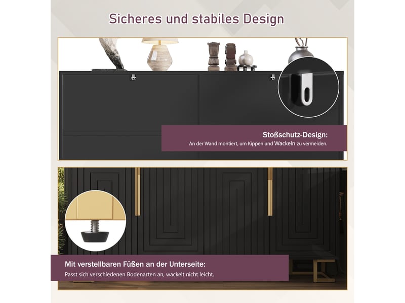 Buffet 152x40x75 cm capacité de rangement étendue pour vaisselle et accessoires salon - Conforama W