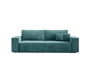 Canapé droit convertible 4 places Velours bleu avec coffre de rangement