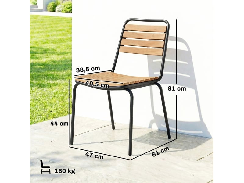 Lot de 2 chaises de jardin 61x47x81 cm empilables avec dossier bois bois naturel  - Conforama E