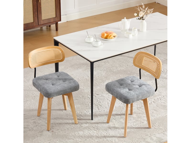  Chaise de salle à manger lot de 2 pivotante à 360° avec dossier en rotin tressé et assise en chenille gris  - Conforama B