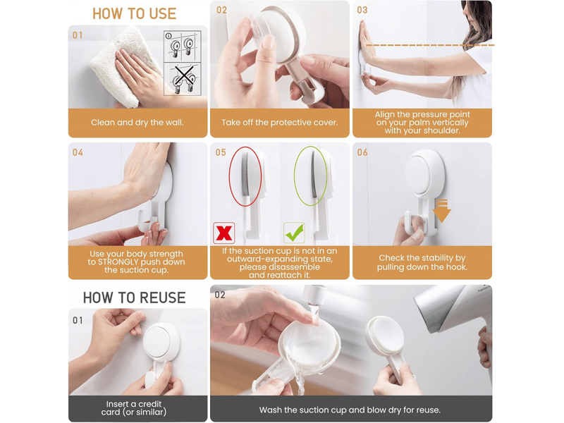  Crochet à ventouse pour salle de bain, sans perçage, étanche et amovible, convient pour de et cuisine, blanc XLH-LJY-000205JY - Conforama E