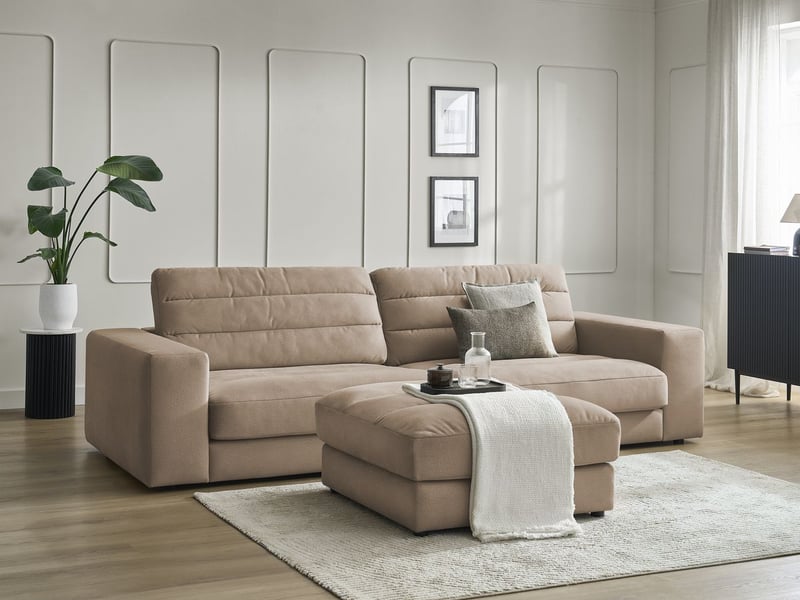  Bobochic canapé droit fixe 3 places sierra velours avec pouf taupe SIERRA - Conforama B