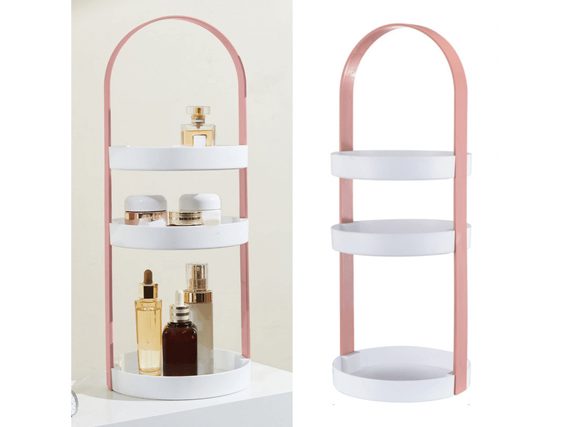 Étagère de rangement ronde à 3 niveaux avec poignée intégrée étagère de rangement ronde à 3 niveaux pour salle de bain (roseate) - Conforama D
