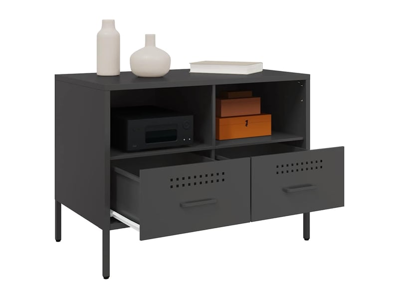  Lot de 2 meuble tv bas salon noir 68x39x50,5 cm acier shl9341  - Conforama E