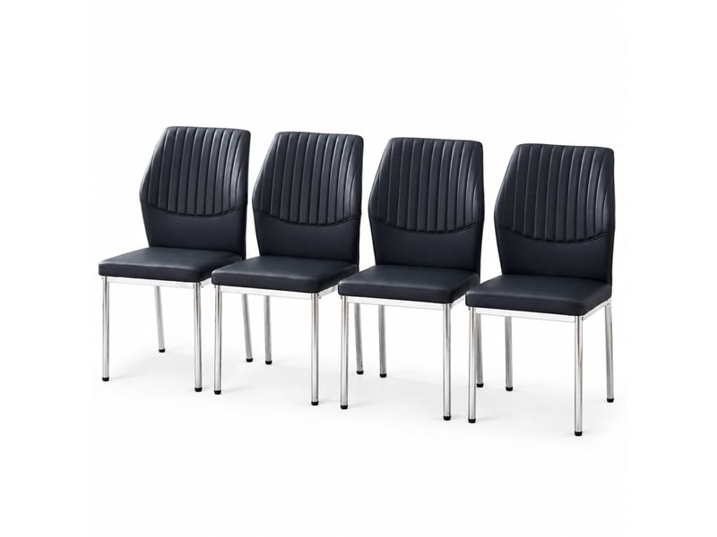  Lot de 4 chaises de salle à manger noires en pu, pieds argentés  - Conforama A