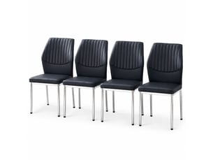 Lot de 4 chaises de salle à manger noires en pu, pieds argentés