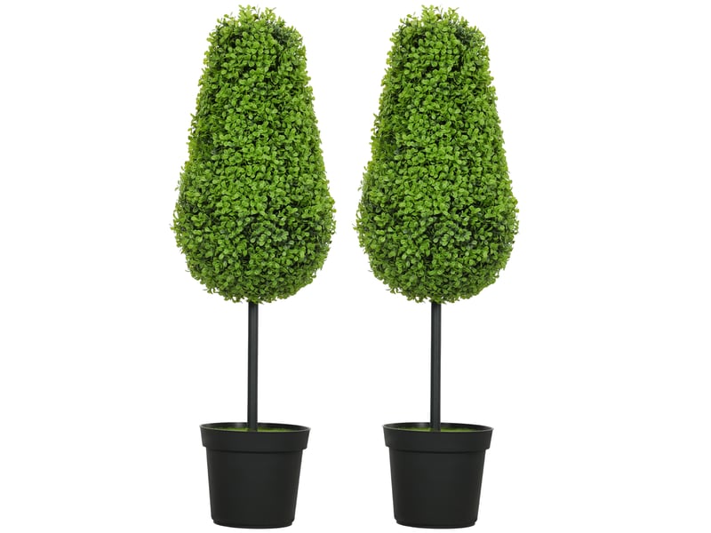  Lot de 2 plantes artificielles en buis de 90 cm en forme de larme, plantes artificielles en plastique en pot, décoration moderne  - Conforama B