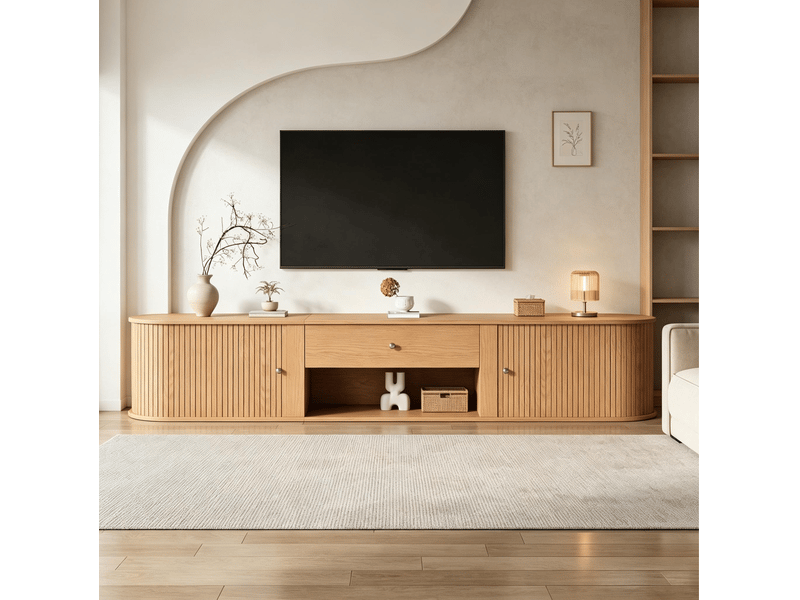  Meuble tv 180x40x40 cm pour téléviseur jusqu’à 75 pouces en panneau de particules coloris naturel  - Conforama D