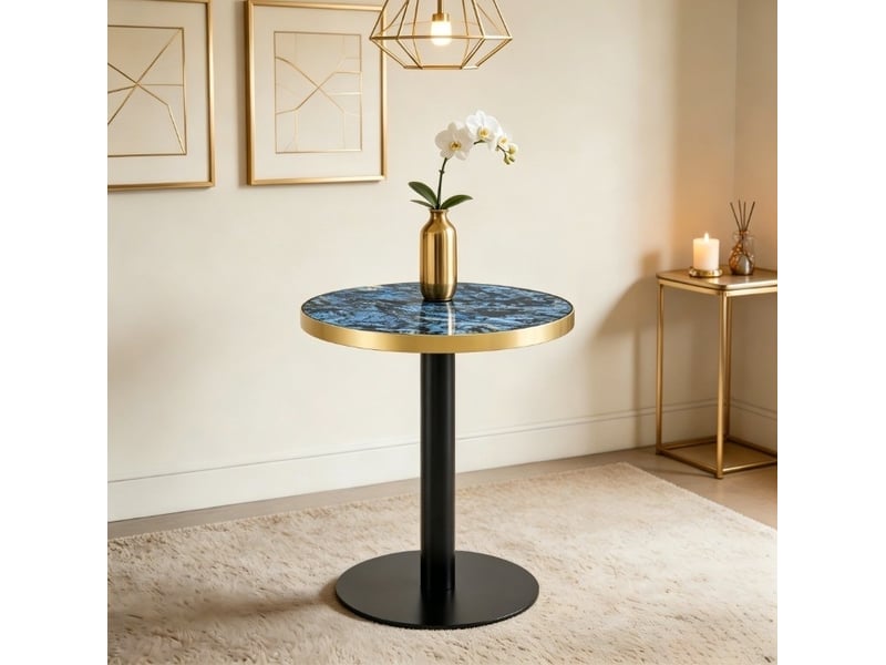  Table d’appoint ronde, 60 cm, table design moderne table d’appoint finition, plateau mdf, piètement métal, coloris bleu  - Conforama B