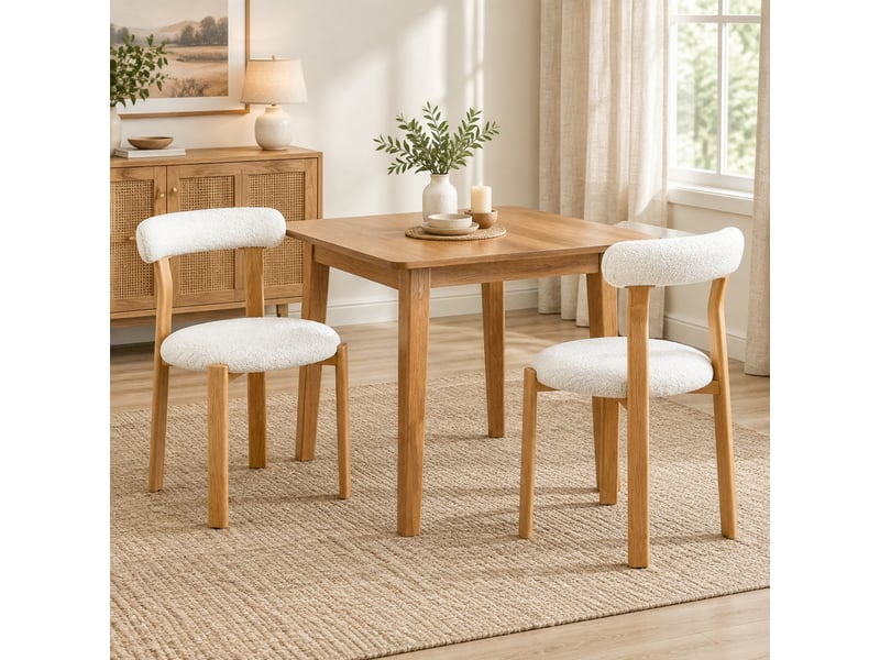  Lot de 2 chaises de salle à manger 79cm, chaise cuisine, style scandinave, dossier ergonomique, confortable, blanc, bois  - Conforama B