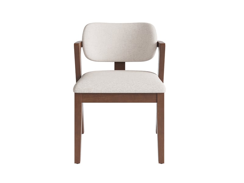  Lot de 6 chaises de salle à manger 56 x 57,5 x 79 cm noyer et beige avoine, bois d'hévéa, accoudoirs  - Conforama A