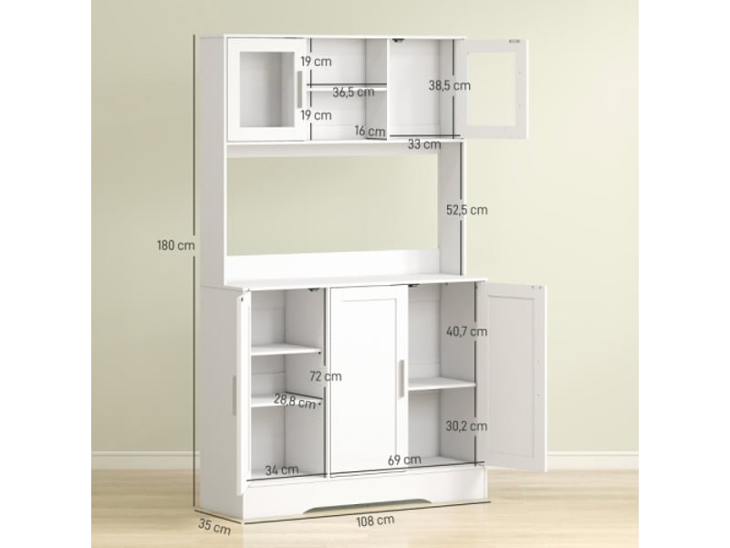 Meuble cuisine blanc scandinave, 4 compartiments, étagères réglables et portes vitrées, rangement moderne - Conforama C