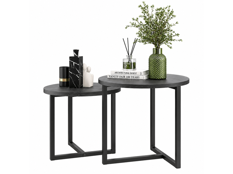  Tables basses rondes gigognes 2 pièces, bois style industriel, design moderne, salon  - Conforama A