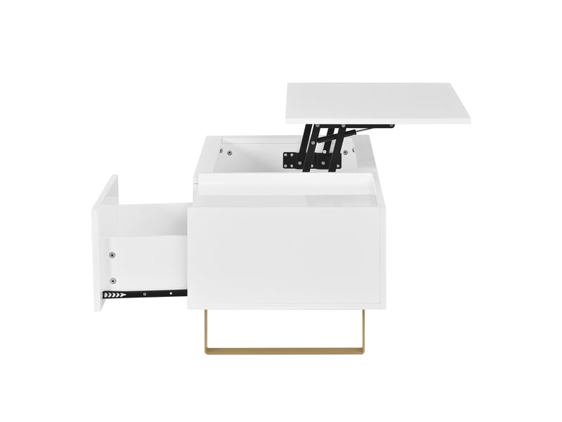  Table basse relevable avec rangement et tiroir - lpospi - pieds en fer doré mdf blanc 100 × 50 × 54,5 cm  - Conforama E