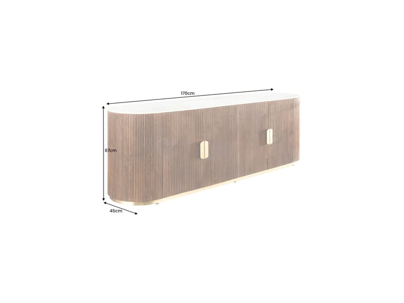  Buffet orion 170 cm en bois massif de manguier – plateau en marbre blanc, 4 portes et métal doré  - Conforama C