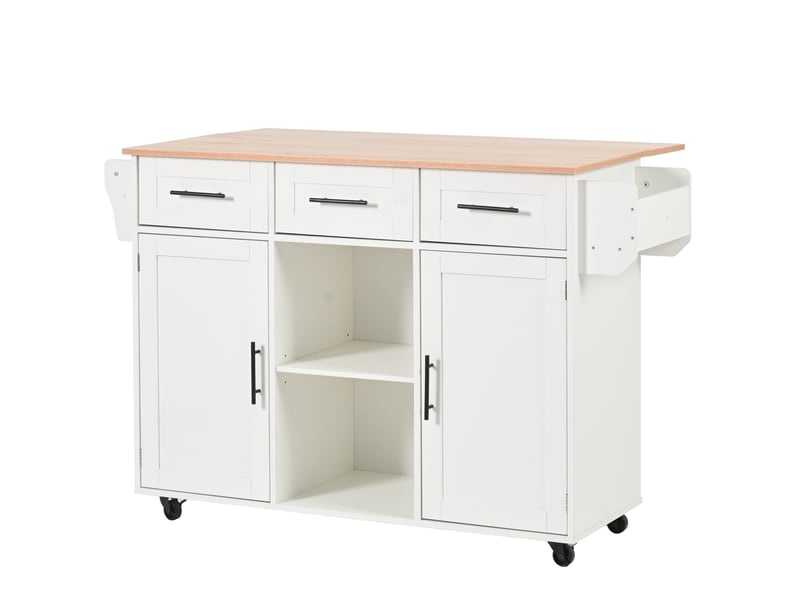  Desserte de cuisine 120x71x91,5 cm avec plateau rabattable et 3 tiroirs, blanc  - Conforama A