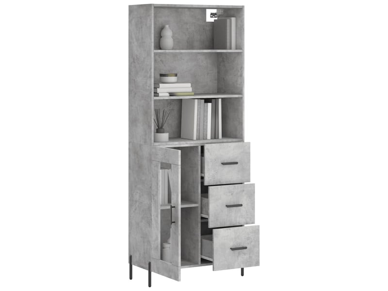  Buffet haut - bahut - meuble de rangement gris béton 69,5x34x180 cm bois d'ingénierie  - Conforama C