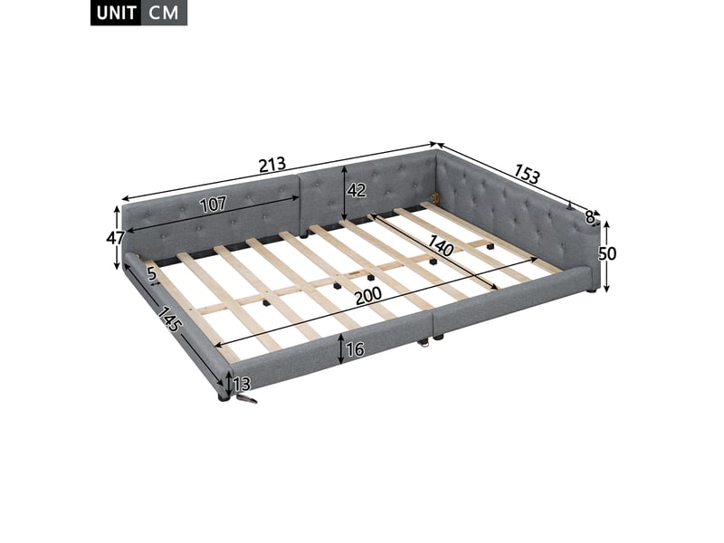  Canapé-lit avec sommier lit de jour 140x200 capitonné gris led usb  - Conforama C