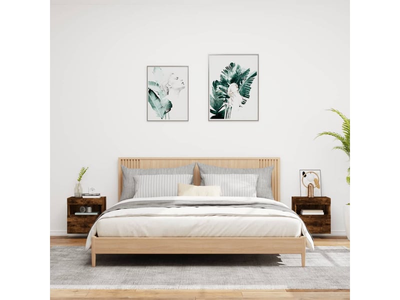  Lot de 2 meuble tv mural avec lumières led chêne fumé 40x30x40 cm  - Conforama D