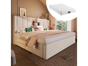 Lit avec rangement 160x200 cm <strong>MEULVA</strong>  <strong></strong> coloris beige