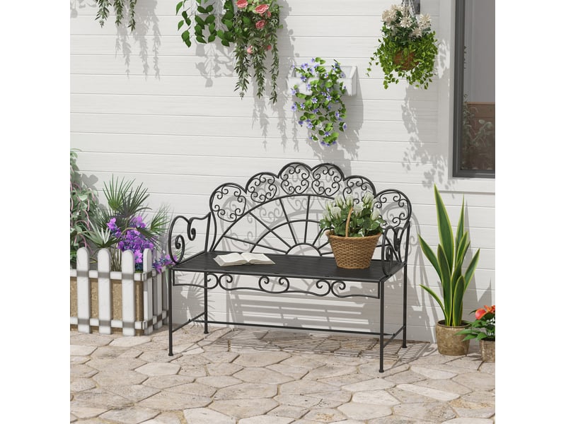 Banc de jardin 2 places en métal 107 x 55,5 x 90,5 cm – noir – résistant aux intempéries pour extérieur - Conforama B