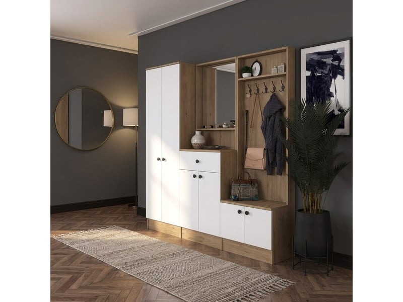  Meuble d'entrée avec porte-manteau, miroir et meuble à chaussures myristh  - Conforama B