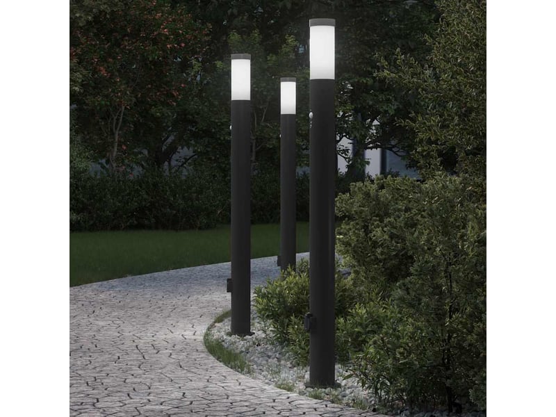 Lot de 3 borne lumineuse avec détecteur et prise 110 cm acier inoxydable ip44 shl60038 - Conforama B