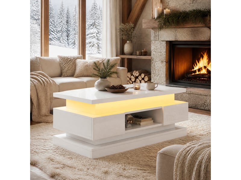  Table basse relevable avec 2 tiroirs, rangement dissimulé, led et port usb pour salon, 100 × 50 × 40 cm  - Conforama B