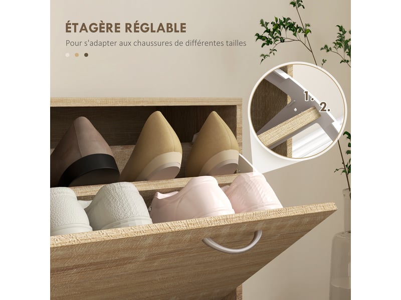  Meuble d'entrée vestiaire panneau porte-manteau, miroir et banc à chaussures - 6 crochets effet bois naturel 90x10x91cm  - Conforama R