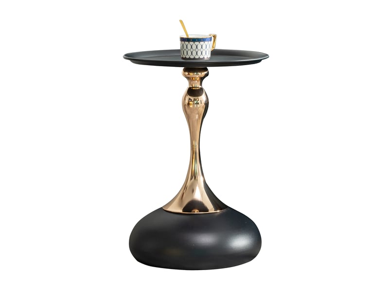  Table d’appoint ronde avec plateau et base en métal, format compact pour salon, chambre ou bureau, noir et doré  - Conforama A