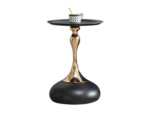 Table d’appoint ronde avec plateau et base en métal, format compact pour salon, chambre ou bureau, noir et doré